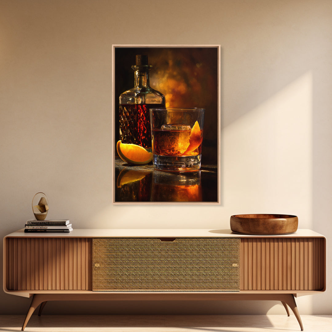 Old Fashioned Cocktail Canvas Print, Bar Art, Kitchen Print, Bar Decor, Oil Painting, Fine Art Print, Statement Artwork, BAR-2x3-57