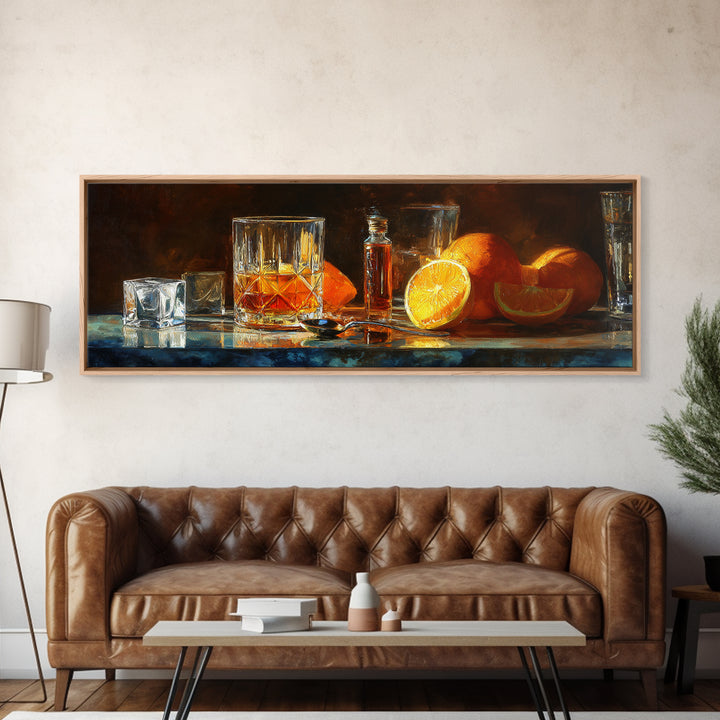 Orange Bitters and Bar Spoon Still Life Canvas Print, Bar Art, Bar Cart Decor, Bar Decor, Oil Painting, Minimalist Decor, BAR-3x1-61