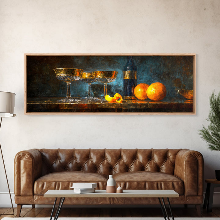 Champagne Coupe Tower Framed Canvas Print, Bar Art, Kitchen Print, Bar Decor, Oil Painting, Fine Art Print, Statement Artwork, BAR-3x1-74
