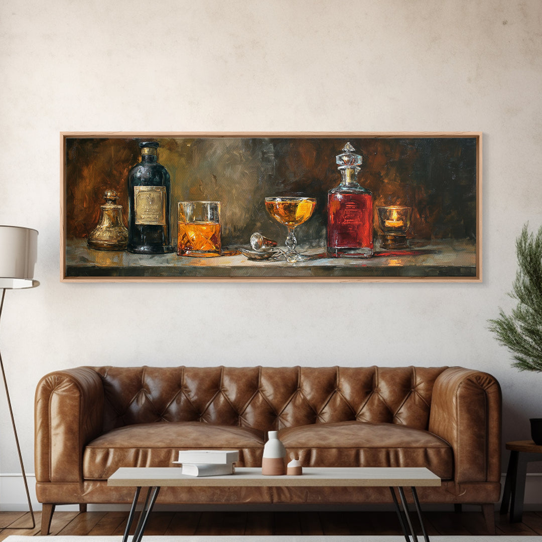 Orange Bitters and Bar Spoon Still Life Canvas Print, Bar Art, Bar Cart Decor, Bar Decor, Oil Painting, Minimalist Decor, BAR-3x1-85