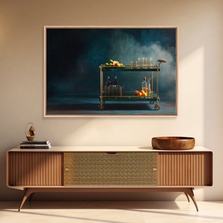 Luxury Emerald Bar Cart Arrangement Framed Canvas Print, Bar Art, Kitchen Wall Art, Bar Decor, Fine Art, Coffee Wall Art, BAR-3x2-2