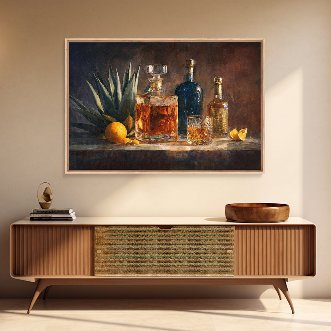 Tequila Agave Plant Study Framed Canvas Print, Bar Art, Bar Cart Decor, Bar Decor, Fine Art, Minimalist Decor, BAR-3x2-40