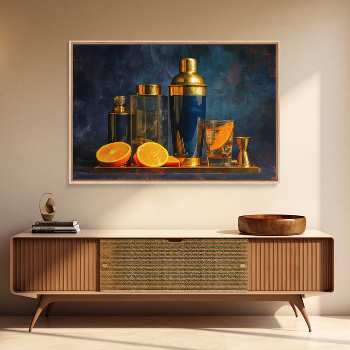 Speakeasy Key and Cocktail Shaker Composition Canvas Print, Bar Art, Minimalist Decor, Bar Decor, Fine Art, Digital Print, BAR-3x2-68