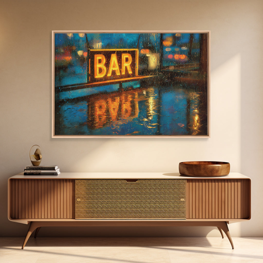 Neon Cocktail Sign Reflected Framed Canvas Print, Bar Art, Fine Art Print, Bar Decor, Fine Art, Metal Wall Art, BAR-3x2-81