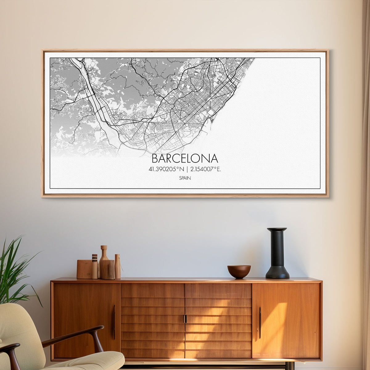 Barcelona Street Map, Spain Map, Map Print, Modern Art, Wall Art, Canvas Print, Gift Idea, Apartment Décor Aesthetic, Travel Wall Hanging
