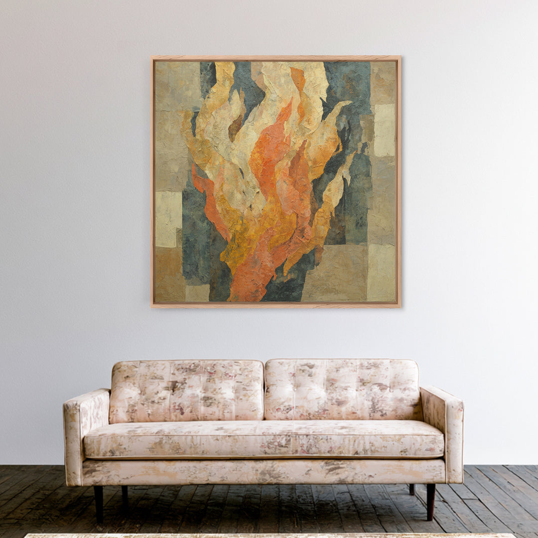 Moody Abstract Flames and Smoke Composition Framed Canvas Print, Basement Art, Rustic Wall Art, Living Room Decor, Abstract Art, BAS-1x1-24