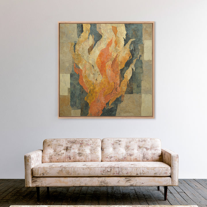 Moody Abstract Flames and Smoke Composition Framed Canvas Print, Basement Art, Rustic Wall Art, Living Room Decor, Abstract Art, BAS-1x1-24