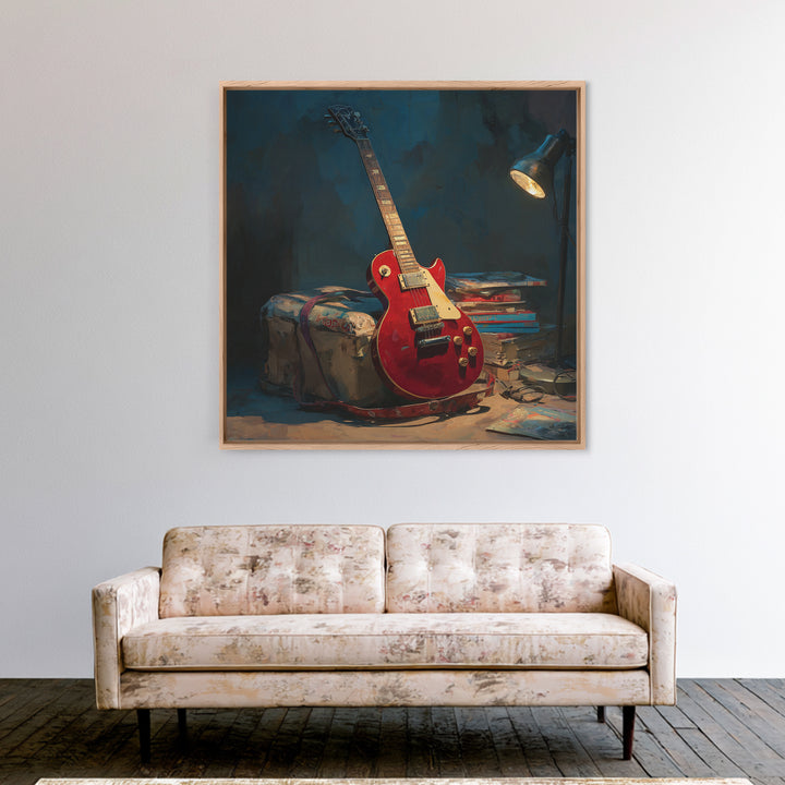 Classic Rock Guitar Still Life Framed Canvas Print, Basement Art, Fine Art Print, Living Room Decor, Fine Art, Retreat, BAS-1x1-29