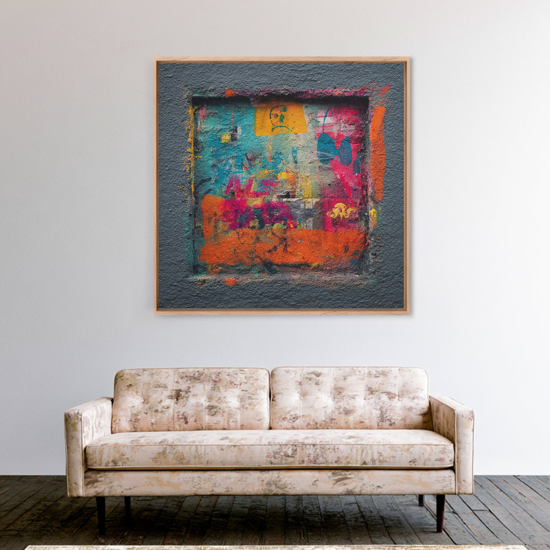Urban Brick Graffiti Panel Framed Canvas Print, Basement Art, Custom Wall Art, Living Room Decor, Retreat, Baseball Decor, BAS-1x1-47