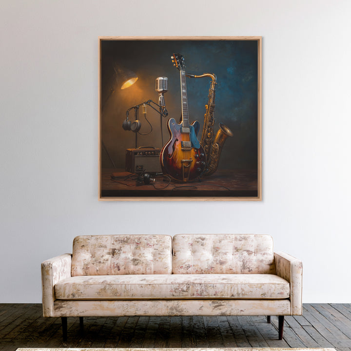 Classic Rock Guitar Still Life Framed Canvas Print, Basement Art, Fine Art Print, Living Room Decor, Fine Art, Retreat, BAS-1x1-53