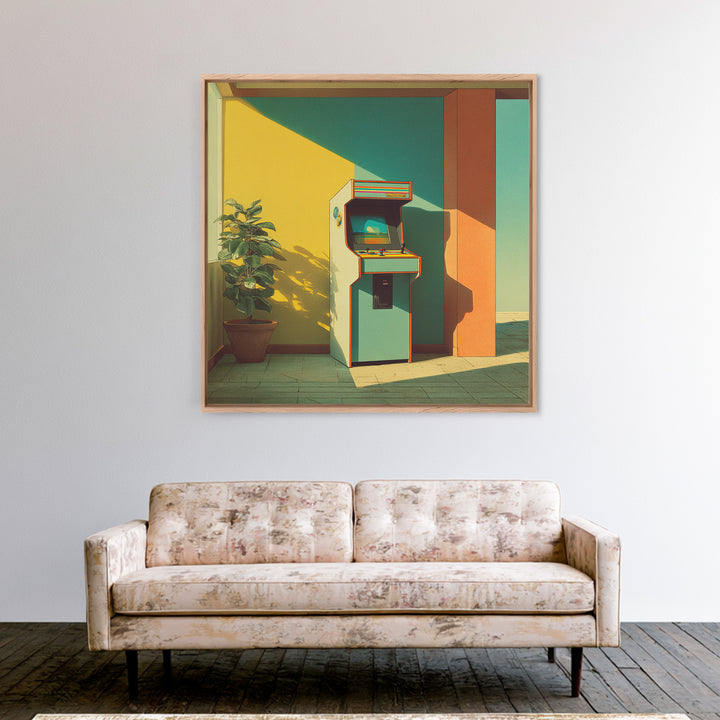 Retro Arcade Cabinet Graphic Framed Canvas Print, Basement Art, Art Print, Living Room Decor, Watercolor Art, Retreat, BAS-1x1-73