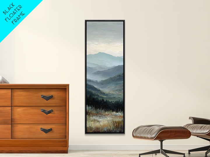Moody Mountain Landscape for a Cozy Lounge Framed Canvas Print, Basement Art, Home Decor, Living Room Decor, Fine Art, Retreat, BAS-1x3-15