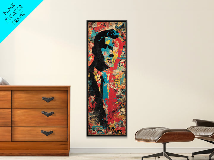 Comic Book Hero Silhouette Framed Canvas Print, Basement Art, Aesthetic Wall Art, Living Room Decor, Fine Art, Retreat, BAS-1x3-71