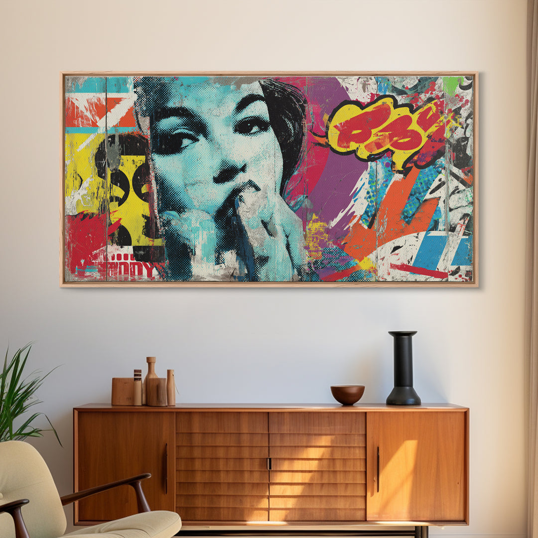 Urban Brick Graffiti Panel Framed Canvas Print, Basement Art, Original Art Prints, Living Room Decor, Fine Art, Retreat, BAS-2x1-19