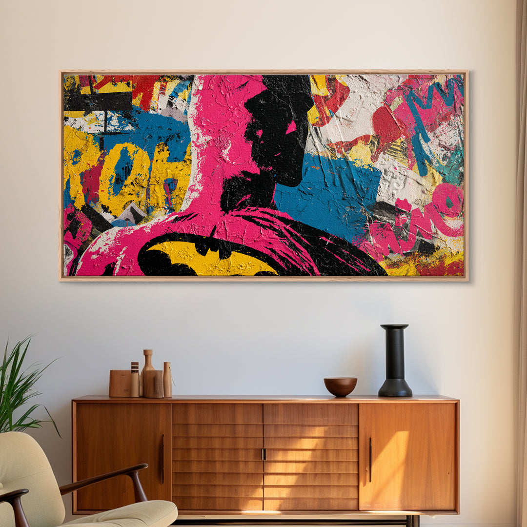 Comic Book Hero Silhouette Canvas Print, Basement Art, Classroom Decor, Living Room Decor, Retreat, Aesthetic Wall Art, BAS-2x1-31