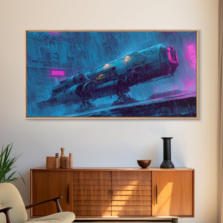 Retro Sci Fi Spaceship Poster for Entertainment Canvas Print, Basement Art, Minimalist Decor, Living Room Decor, Retreat, BAS-2x1-37