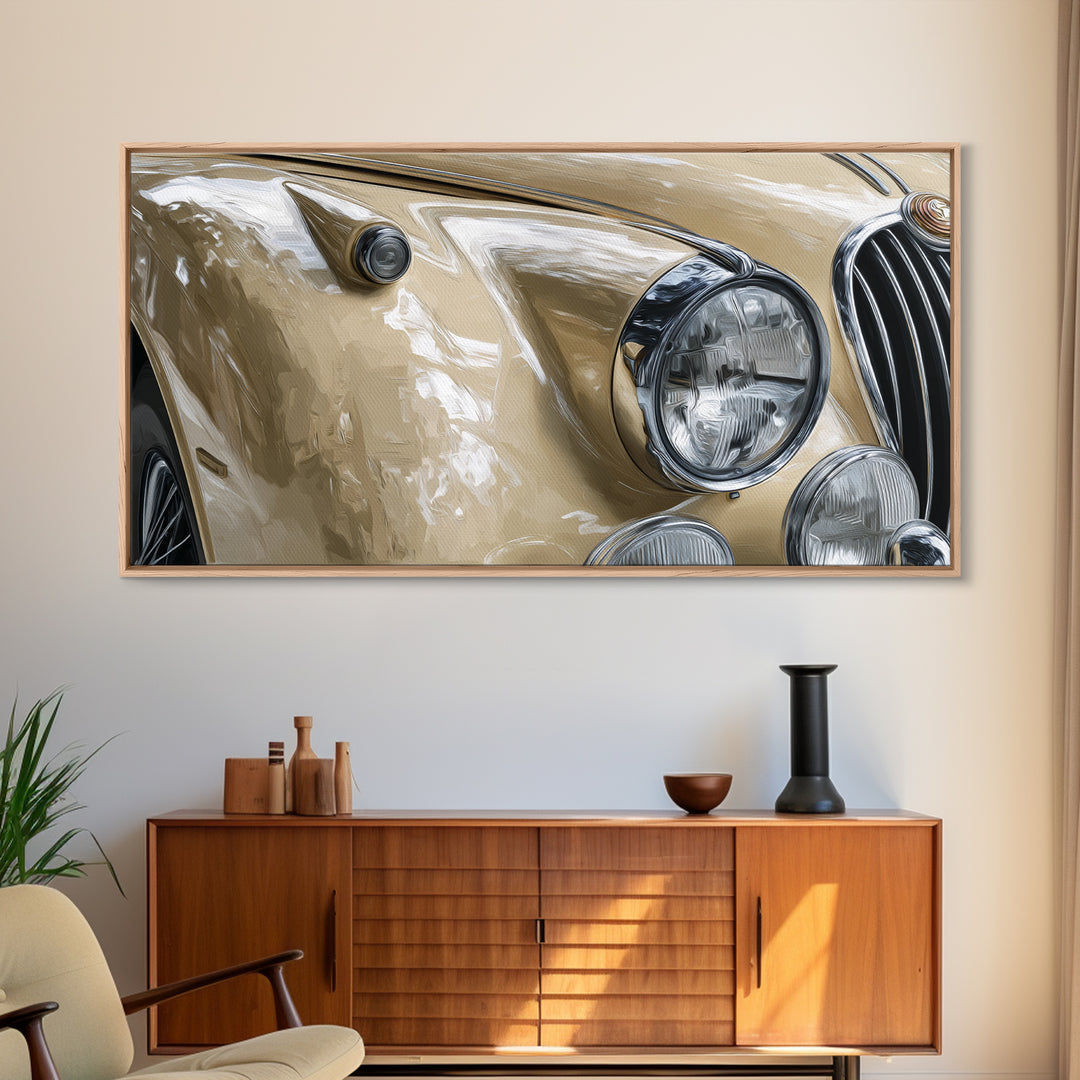 Classic Car Front Grill Closeup Canvas Print, Basement Art, Textured Painting, Living Room Decor, Watercolor Art, Retreat, BAS-2x1-66