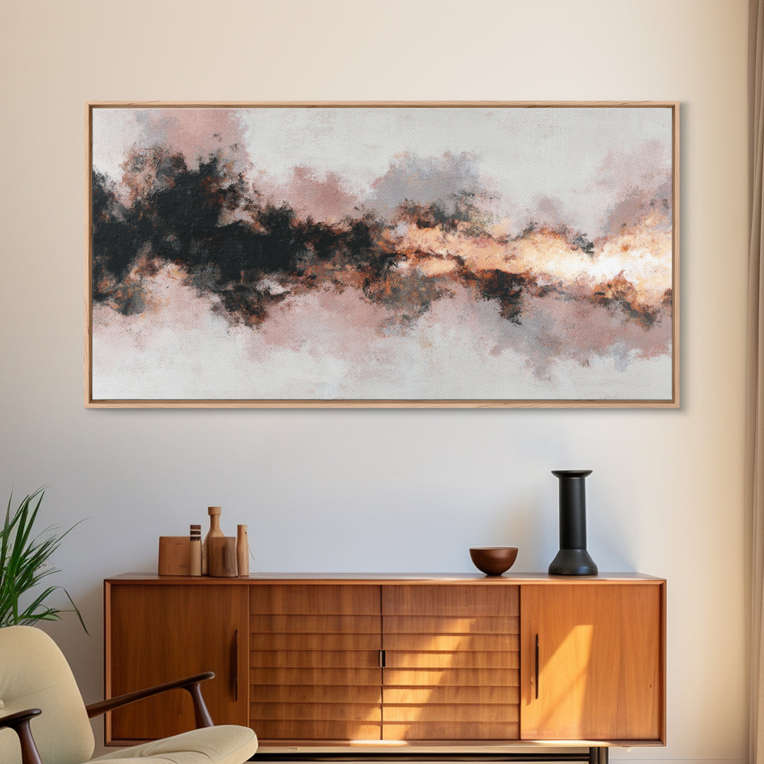 Moody Abstract Flames and Smoke Composition Framed Canvas Print, Basement Art, Trendy Wall Art, Living Room Decor, Abstract Art, BAS-2x1-92