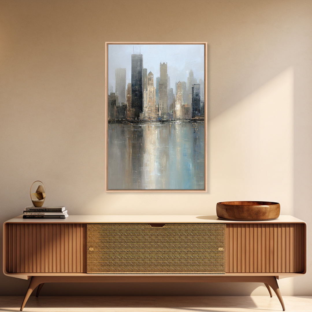 Dark Abstract City Skyline Canvas Print, Basement Art, Minimalist Decor, Living Room Decor, Abstract Art, Retreat, BAS-2x3-39