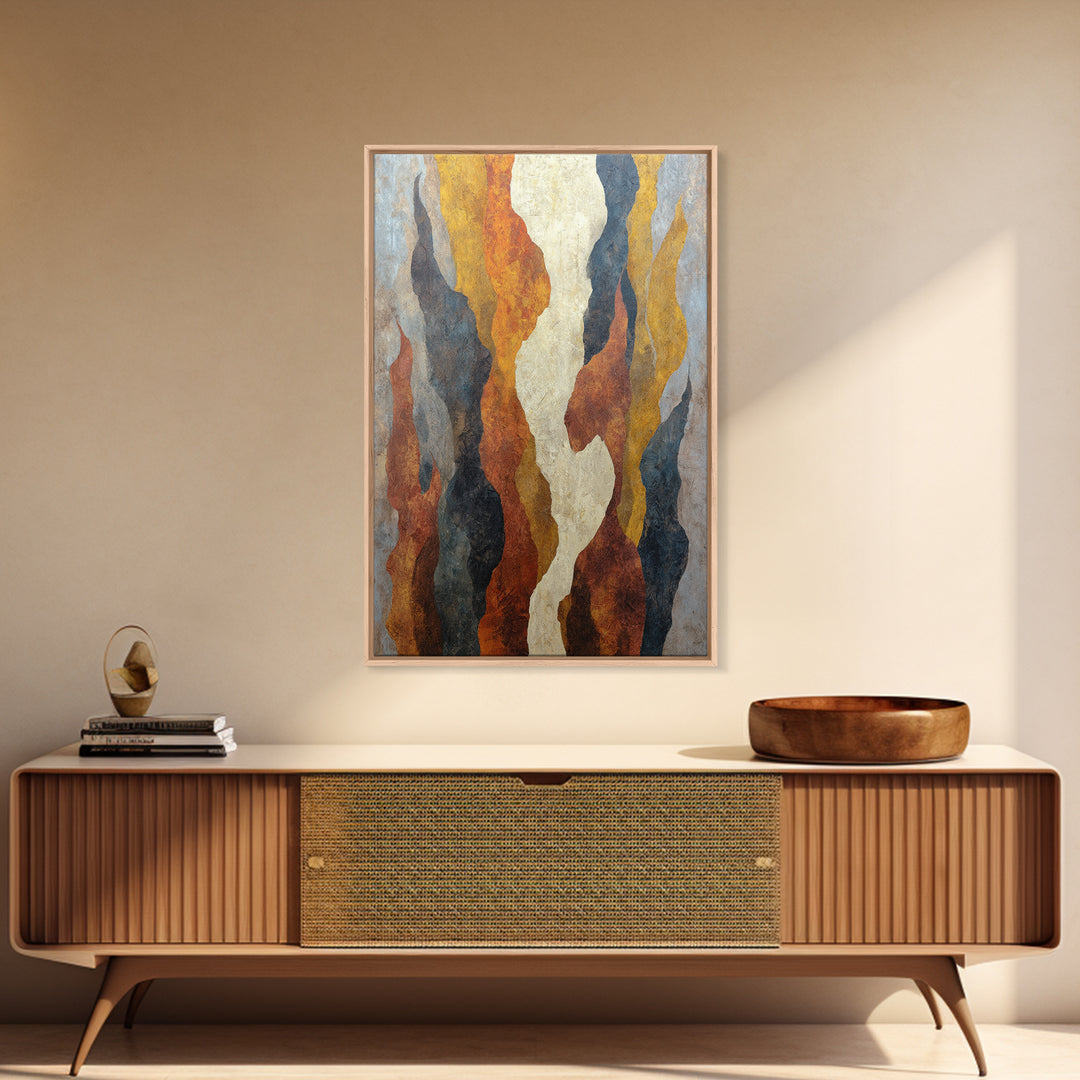 Moody Abstract Flames and Smoke Composition Framed Canvas Print, Basement Art, Neutral Decor, Living Room Decor, Retreat, BAS-2x3-56