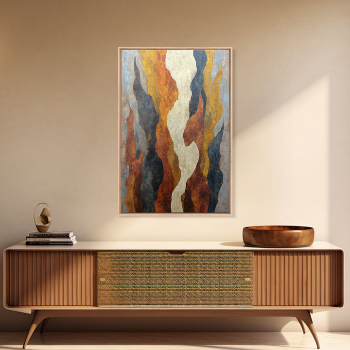 Moody Abstract Flames and Smoke Composition Framed Canvas Print, Basement Art, Neutral Decor, Living Room Decor, Retreat, BAS-2x3-56
