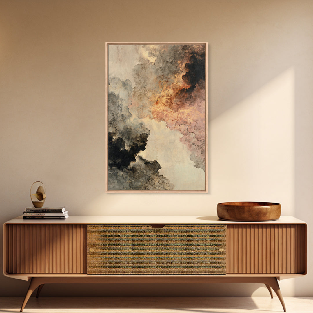 Moody Abstract Flames and Smoke Composition Canvas Print, Basement Art, Contemporary Art, Living Room Decor, Retreat, BAS-2x3-80