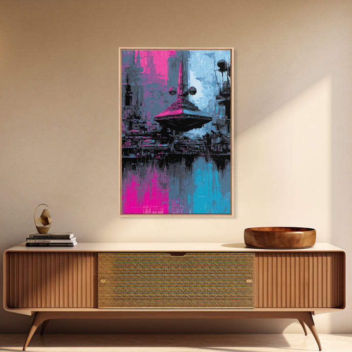 Retro Sci Fi Spaceship Poster for Entertainment Framed Canvas Print, Basement Art, Canvas Print, Living Room Decor, Retreat, BAS-2x3-97