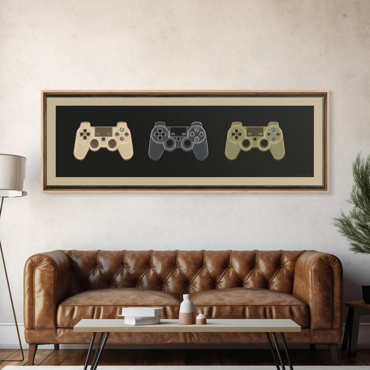 Neon Game Controller Icon on Black Background Canvas Print, Basement Art, Western Decor, Living Room Decor, Fine Art, Retreat, BAS-3x1-13