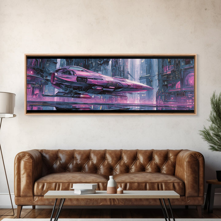 Retro Sci Fi Spaceship Poster for Entertainment Canvas Print, Basement Art, Bar Decor, Living Room Decor, Fine Art, Retreat, BAS-3x1-33
