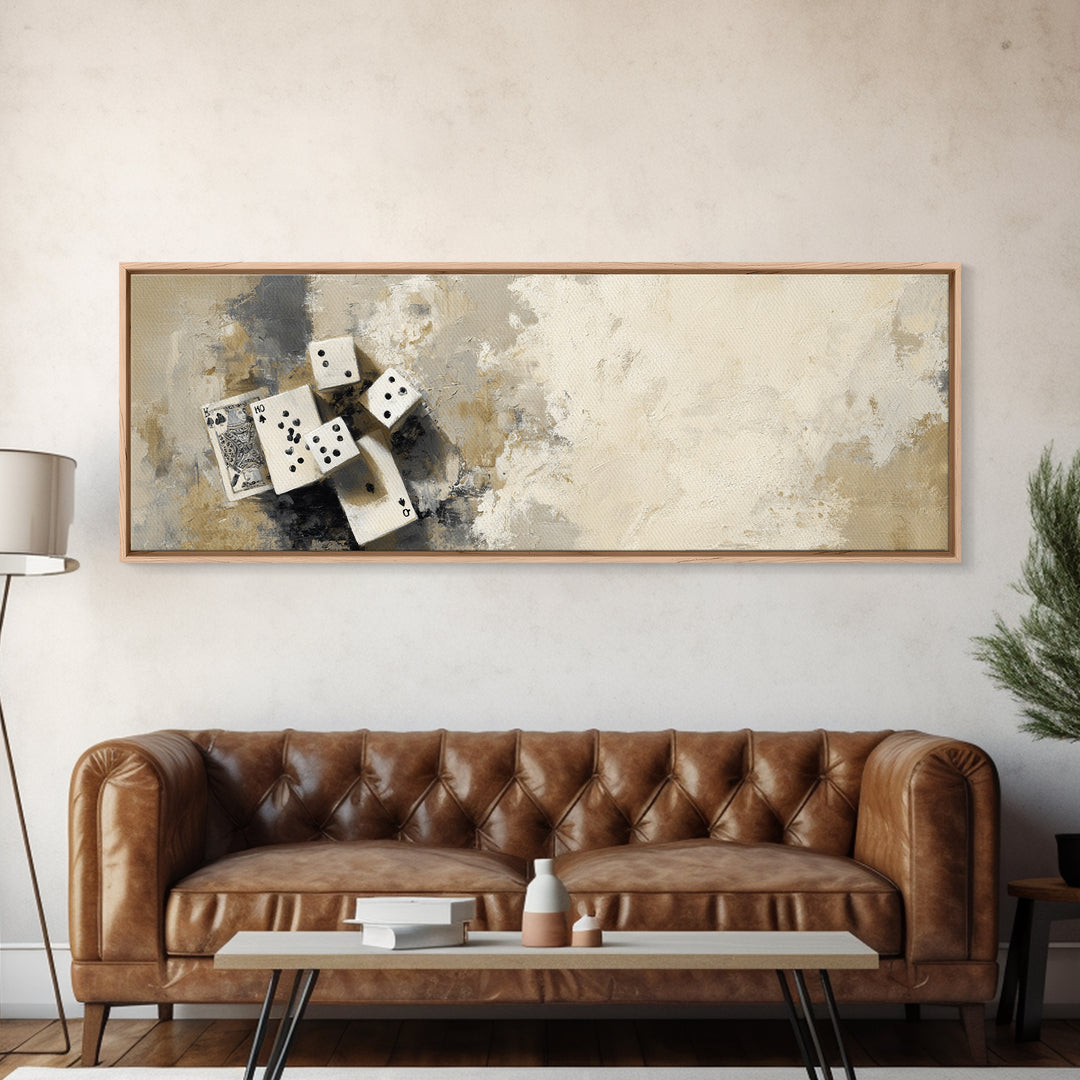 Poker Cards and Dice Canvas Print, Basement Art, Art Print, Living Room Decor, Retreat, Digital Wall Art, Classroom Decor, BAS-3x1-48