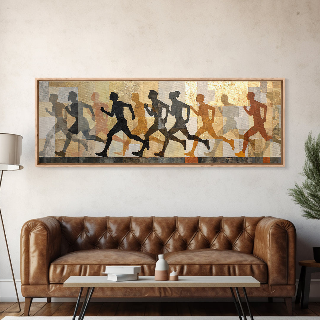 Large Monochrome Sports Action Figure Silhouette Canvas Print, Basement Art, Textured Painting, Living Room Decor, Retreat, BAS-3x1-56