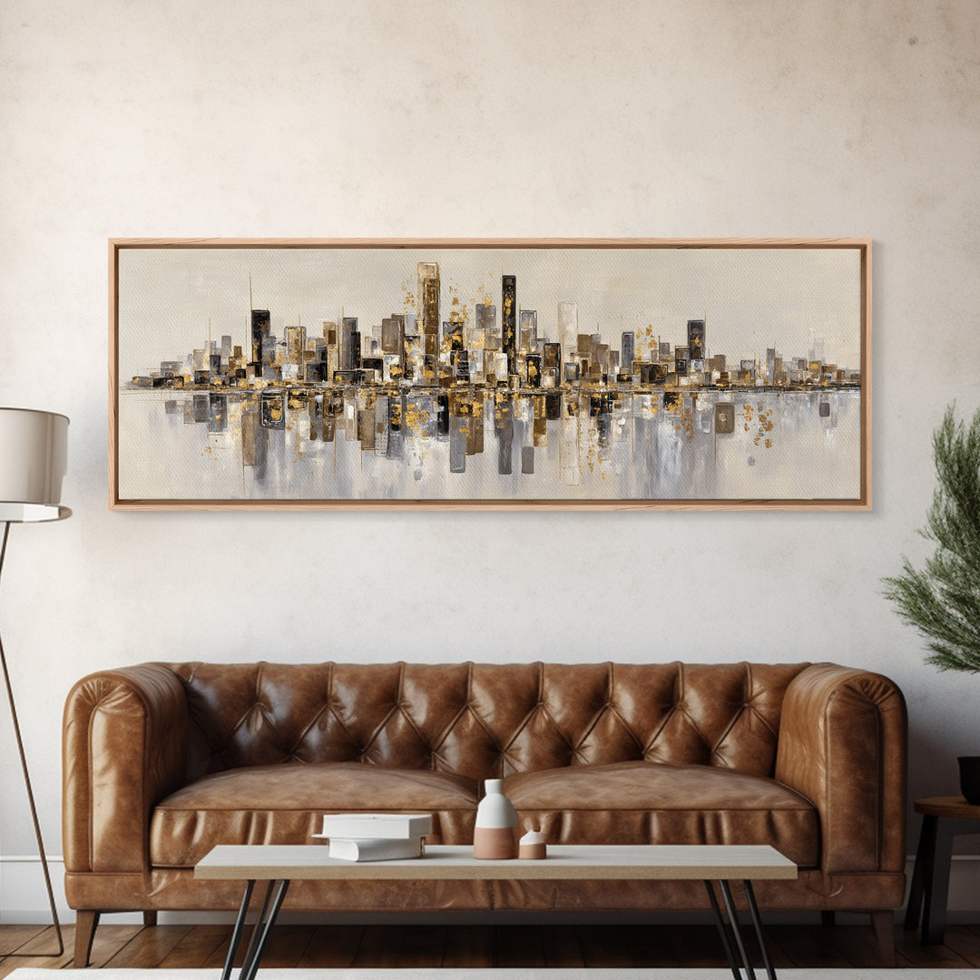 Dark Abstract City Skyline Canvas Print, Basement Art, Canvas Wall Art, Living Room Decor, Retreat, Black and White Art, BAS-3x1-71