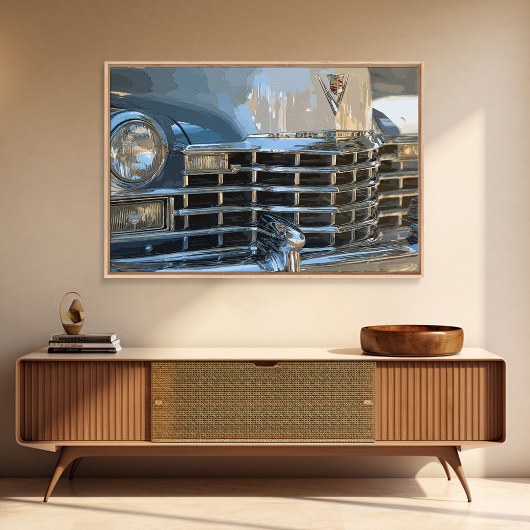 Classic Car Front Grill Closeup Framed Canvas Print, Basement Art, Canvas, Living Room Decor, Fine Art, Retreat, Bar Art, BAS-3x2-2