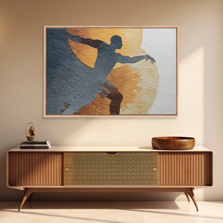 Large Monochrome Sports Action Figure Silhouette Canvas Print, Basement Art, Custom Wall Art, Living Room Decor, Retreat, BAS-3x2-20