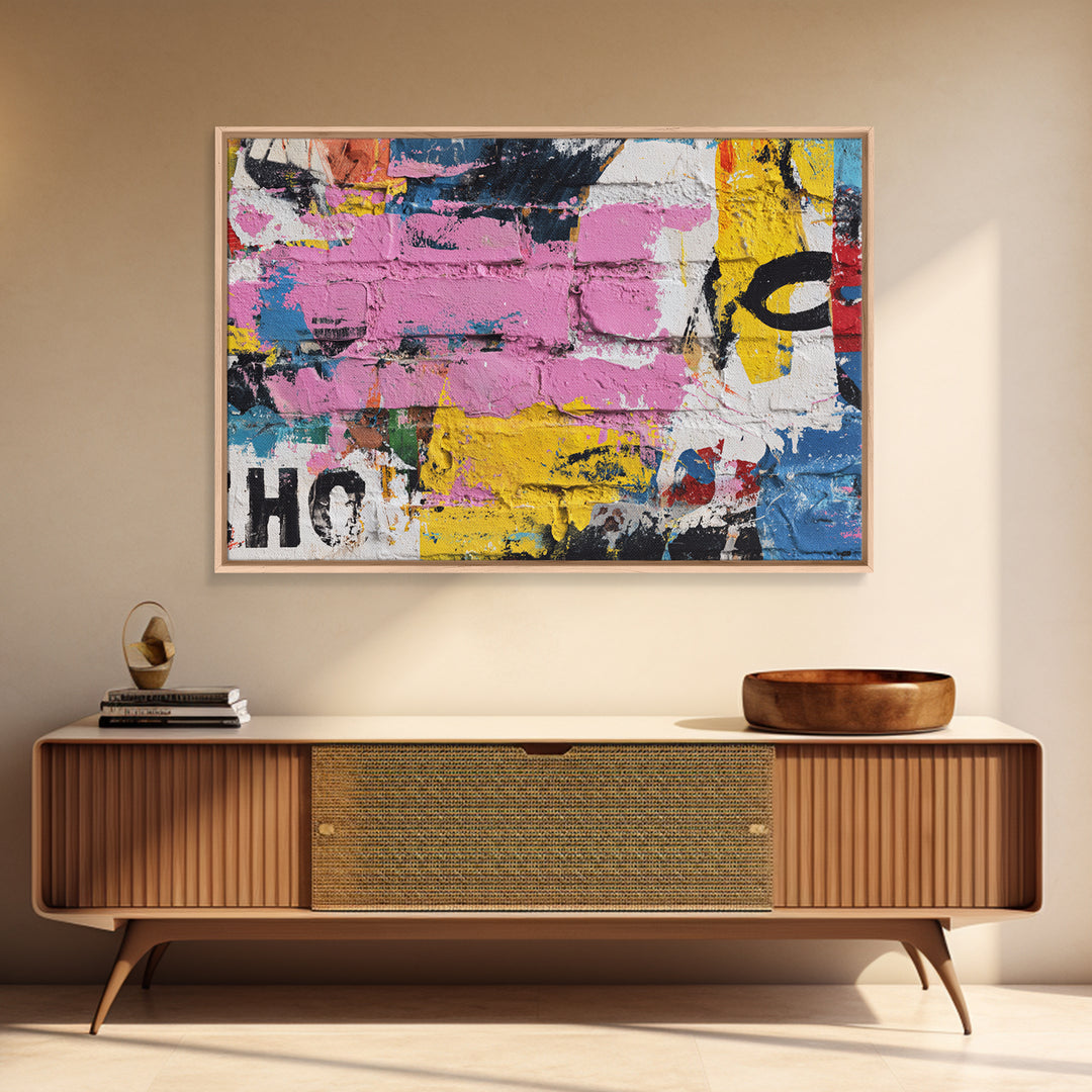 Urban Brick Graffiti Panel Canvas Print, Basement Art, Trendy Wall Art, Living Room Decor, Retreat, Original Art Prints, BAS-3x2-3