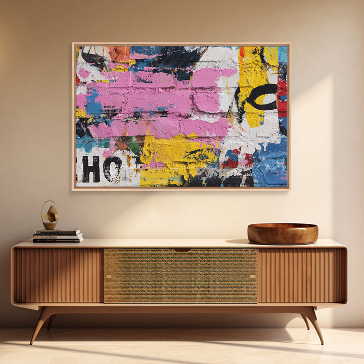 Urban Brick Graffiti Panel Canvas Print, Basement Art, Trendy Wall Art, Living Room Decor, Retreat, Original Art Prints, BAS-3x2-3