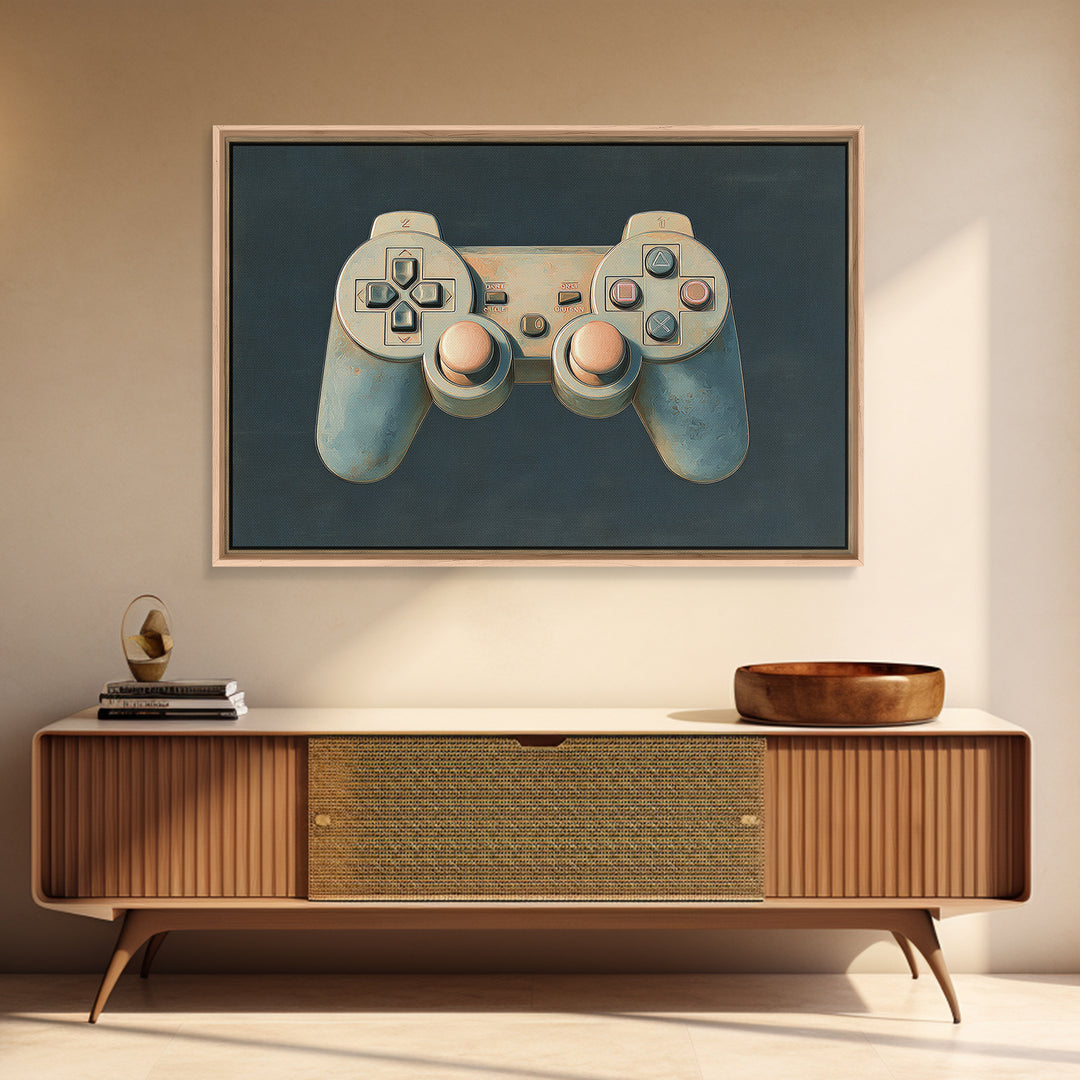 Neon Game Controller Icon on Black Background Canvas Print, Basement Art, Cocktail Art, Living Room Decor, Fine Art, Retreat, BAS-3x2-49