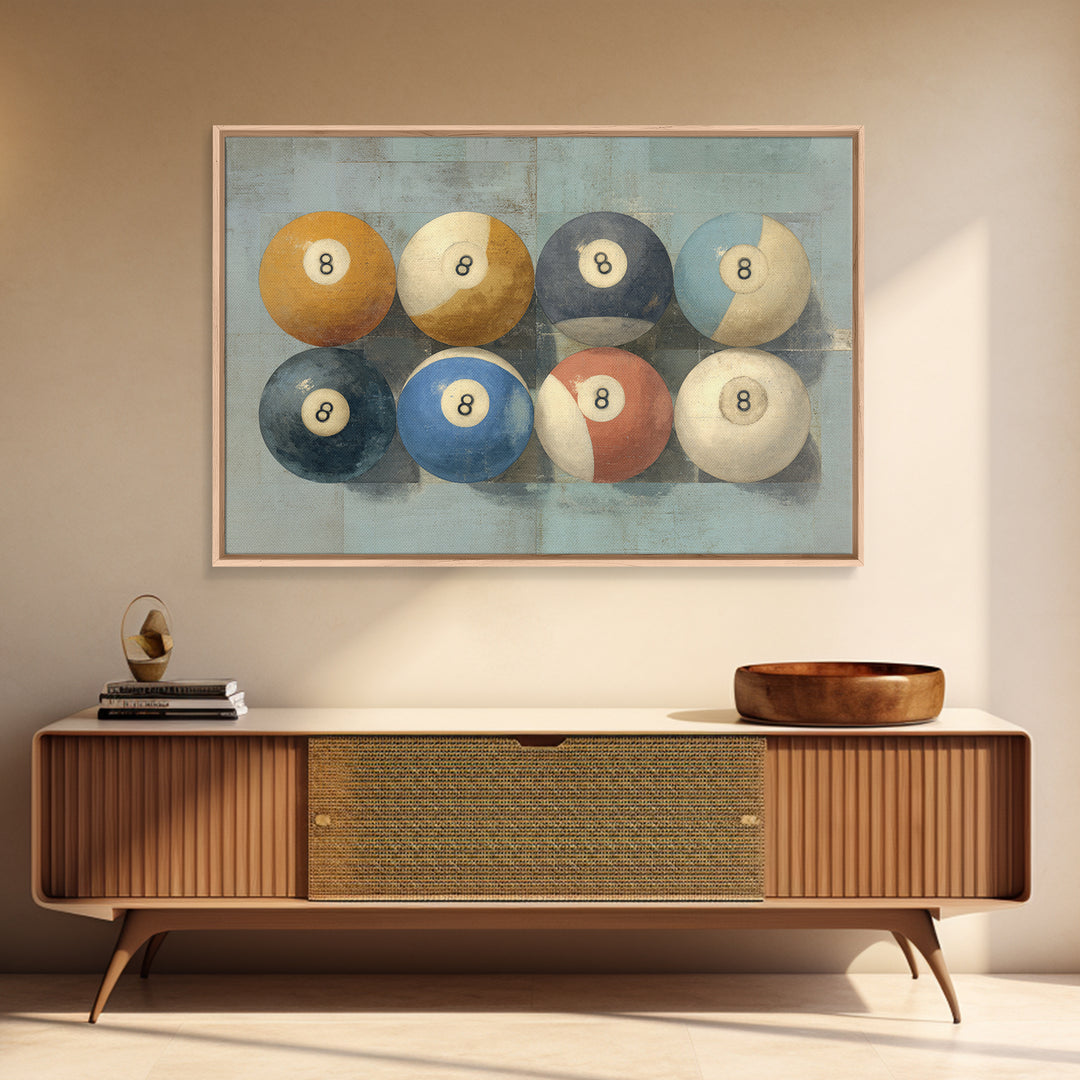 Bold Billiards Eight Ball Composition Canvas Print, Basement Art, First Home Gift, Living Room Decor, Fine Art, Retreat, BAS-3x2-56