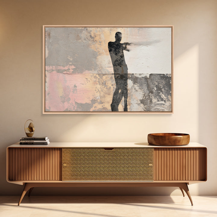 Large Monochrome Sports Action Figure Silhouette Canvas Print, Basement Art, Neutral Decor, Living Room Decor, Retreat, BAS-3x2-68