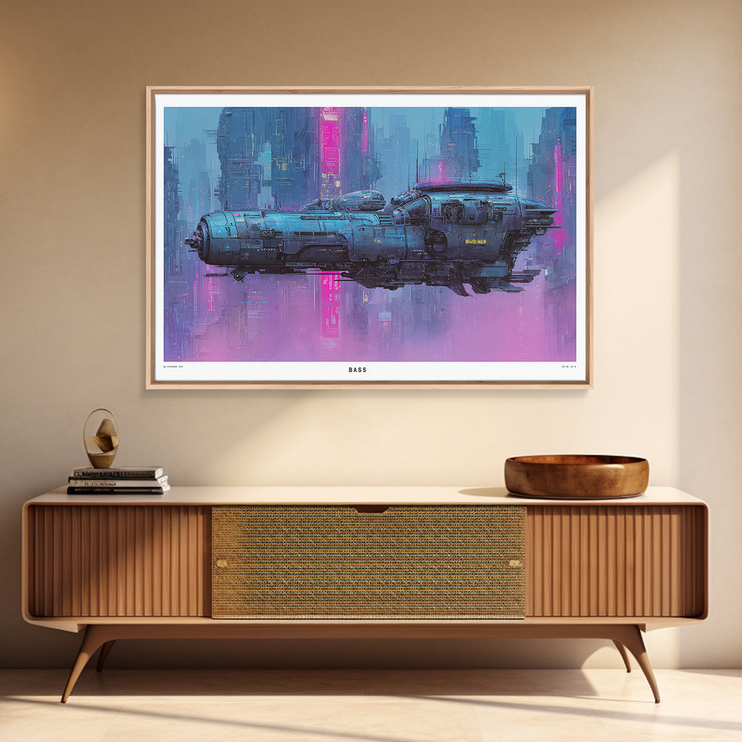 Retro Sci Fi Spaceship Poster for Entertainment Canvas Print, Basement Art, First Home Gift, Living Room Decor, Retreat, BAS-3x2-93