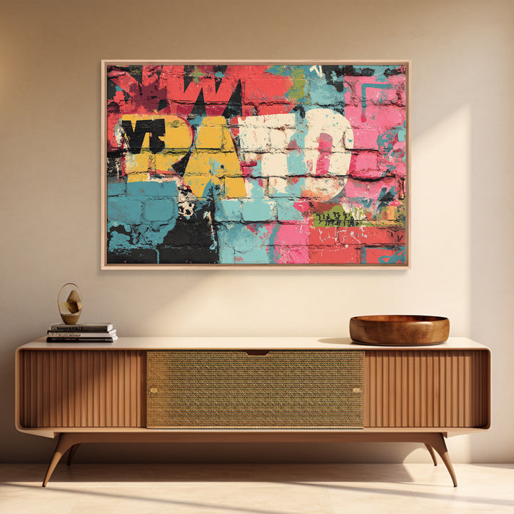 Urban Brick Graffiti Panel Framed Canvas Print, Basement Art, Minimalist Decor, Living Room Decor, Fine Art, Retreat, BAS-3x2-99