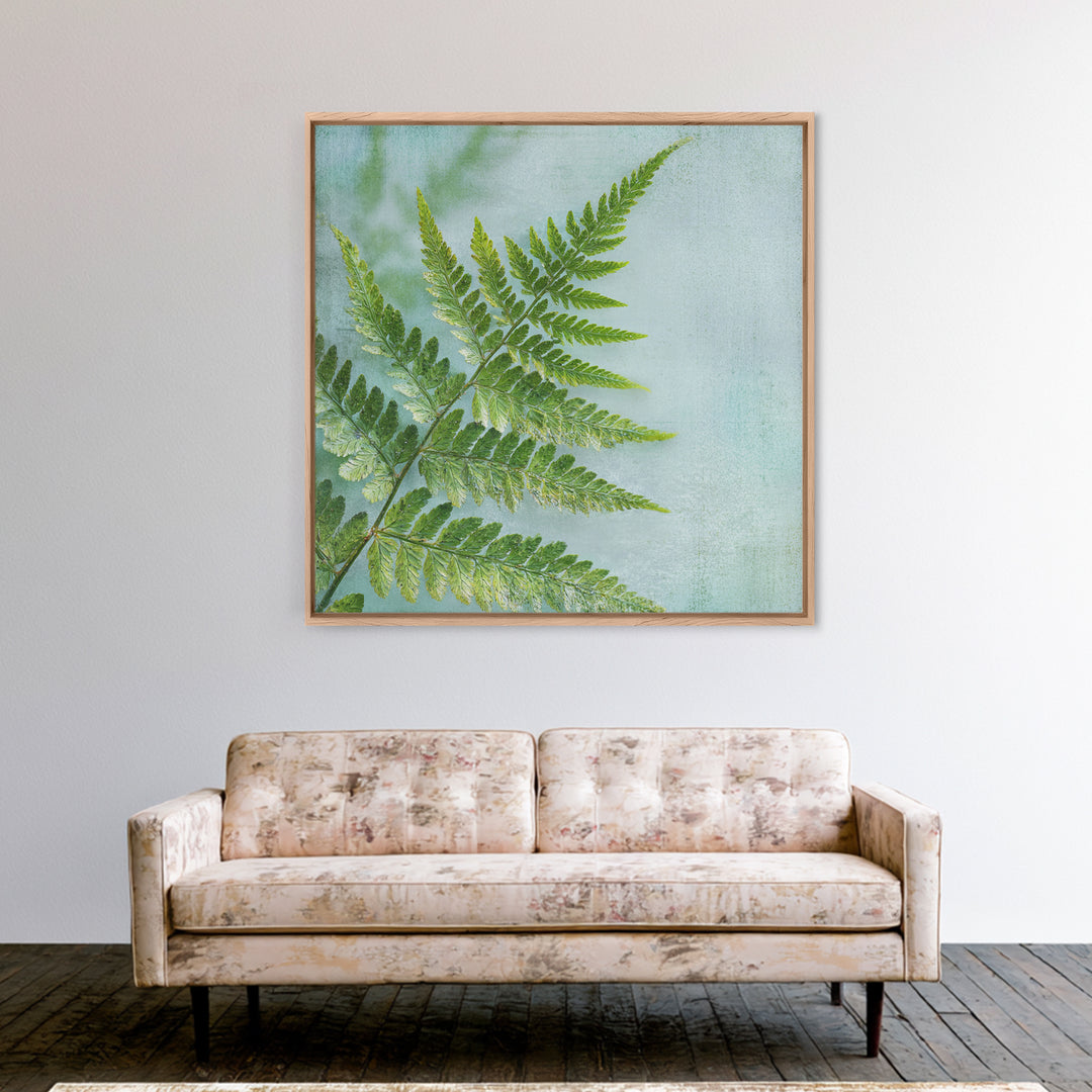 Green Fern Frond Closeup Canvas Print, Bathroom Art, Bathroom Prints, Bathroom Decor, Fine Art, Spa, Trendy Wall Art, BAT-1x1-10