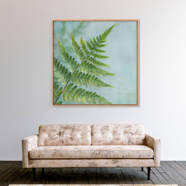 Green Fern Frond Closeup Canvas Print, Bathroom Art, Bathroom Prints, Bathroom Decor, Fine Art, Spa, Trendy Wall Art, BAT-1x1-10