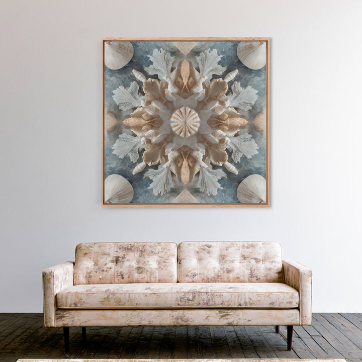 Coral and Shell Arrangement Framed Canvas Print, Bathroom Art, Bathroom Decor, Fine Art, Spa, Bathroom Accessories, Modern Art, BAT-1x1-11