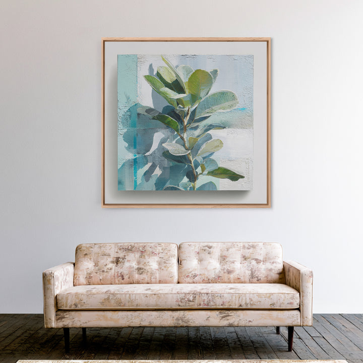 Sunlit Window Plant Shadow on Plaster Canvas Print, Bathroom Art, Dog Portrait, Bathroom Decor, Spa, Minimalist Wall Art, BAT-1x1-18