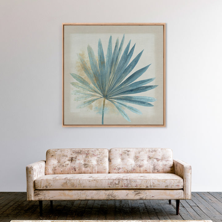 Simple Palm Frond on Off White Linen Canvas Print, Bathroom Art, Bathroom Decor, Abstract Art, Spa, Modern Wall Art, BAT-1x1-23