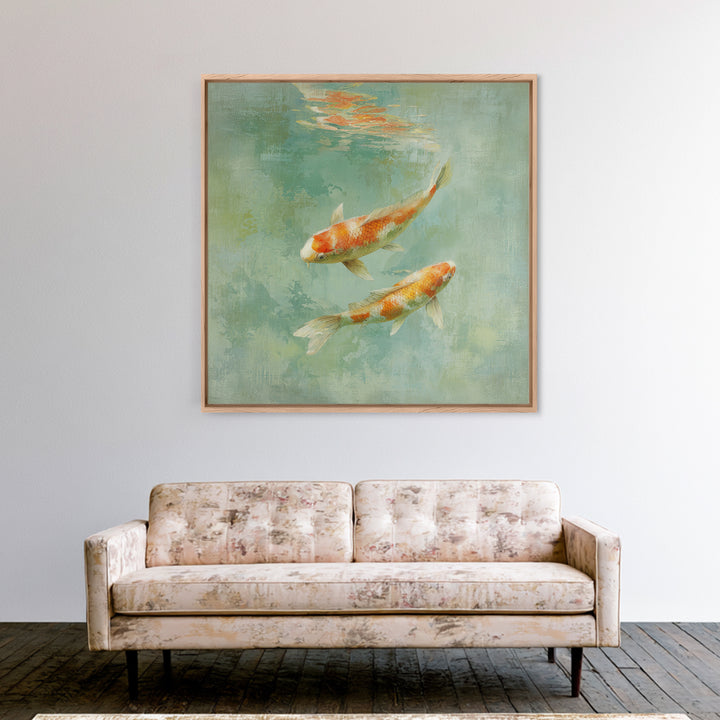 Minimal Koi Fish Swimming Through Clear Water Framed Canvas Print, Bathroom Art, Gallery Decor, Bathroom Decor, Fine Art, Spa, BAT-1x1-32
