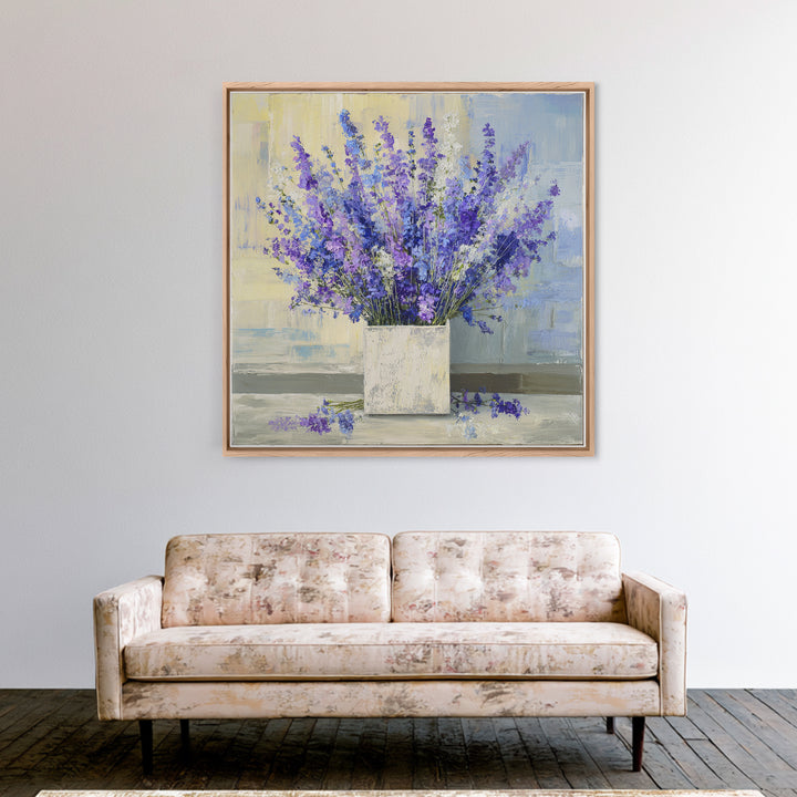Lavender Sprigs in a Ceramic Vase Canvas Print, Bathroom Art, Bathroom Wall Art, Bathroom Decor, Watercolor Art, Spa, BAT-1x1-36