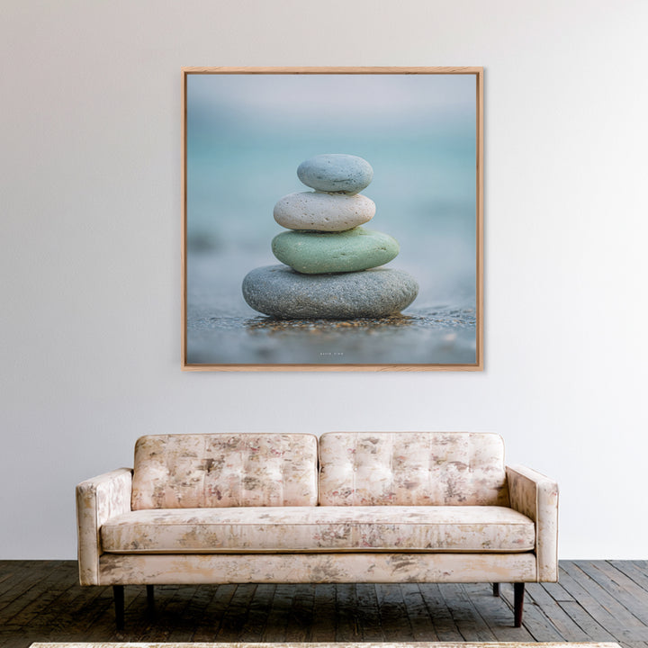 Monochrome Pebble Stack Framed Canvas Print, Bathroom Art, Bathroom Art Decor, Bathroom Decor, Oil Painting, Spa, Boho Decor, BAT-1x1-37