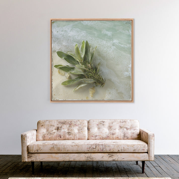 Botanical Bath Herb Arrangement Framed Canvas Print, Bathroom Art, Minimalist Wall Art, Bathroom Decor, Oil Painting, Spa, BAT-1x1-41